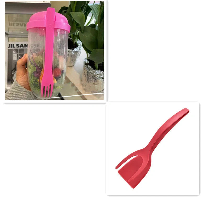 Bento food taper bowl set with fork and sauce cup lid in various colours