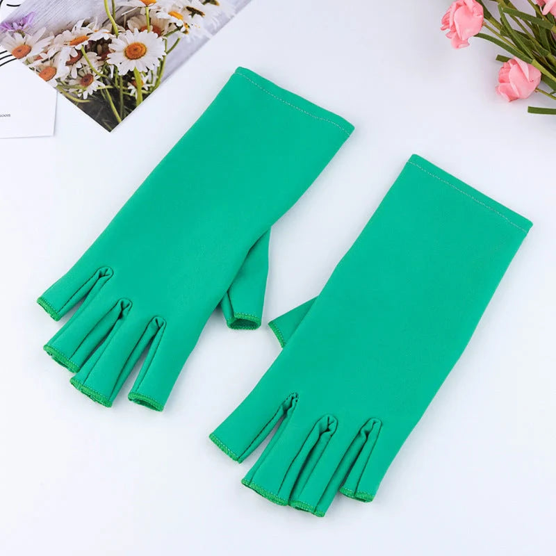 Stylish UV protection manicure gloves in various colours for safe nail care