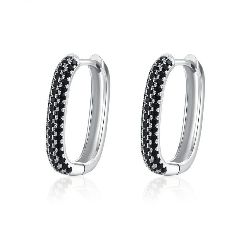 Elegant French-style black zircon earrings with U-shaped copper setting