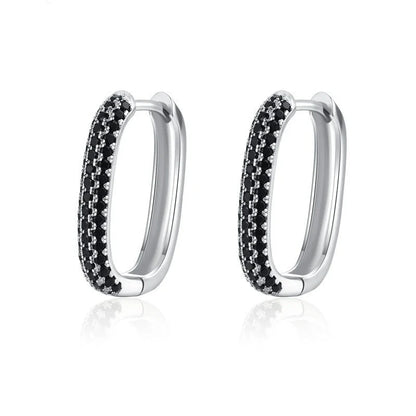 Elegant French-style black zircon earrings with U-shaped copper setting
