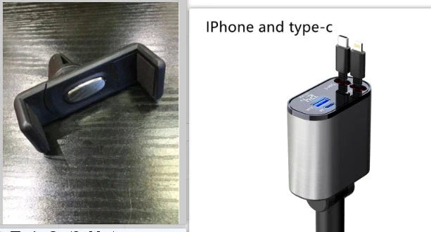 Ultra-Fast 100W Car Charger with Retractable Cable and Adjustable Connector for Rapid Smartphone, Tablet, and Laptop Charging