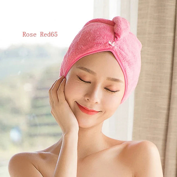 Luxury microfibre hair drying cap with absorbent and quick-drying properties, available in various colours