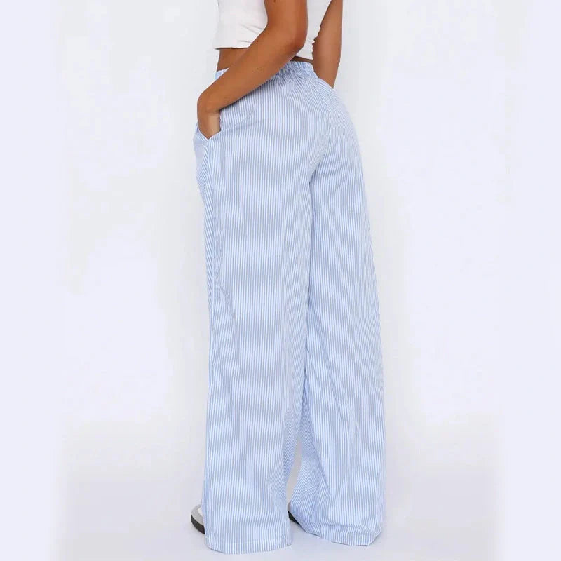 Women's wide-leg striped trousers with pockets in multiple colours