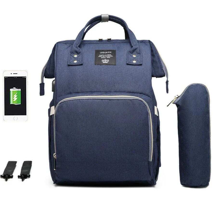 Premium mummy backpack in a range of stylish colours, featuring dedicated compartments for bottles, nappies and personal items.