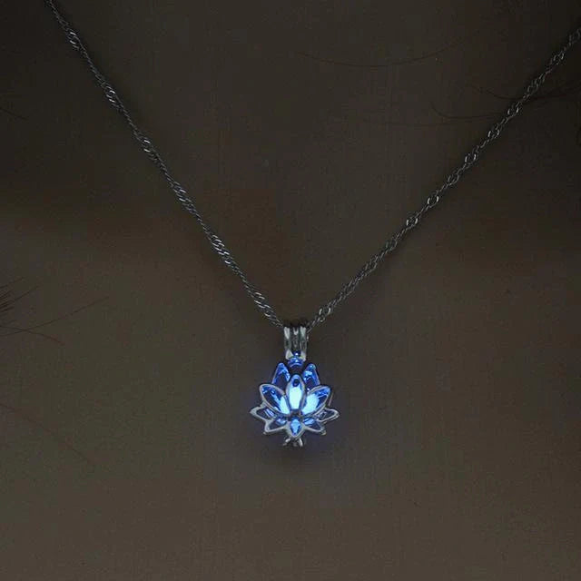 Yoga Lotus Photo Box Luminous Pendant Necklace with geometric design and adjustable chain