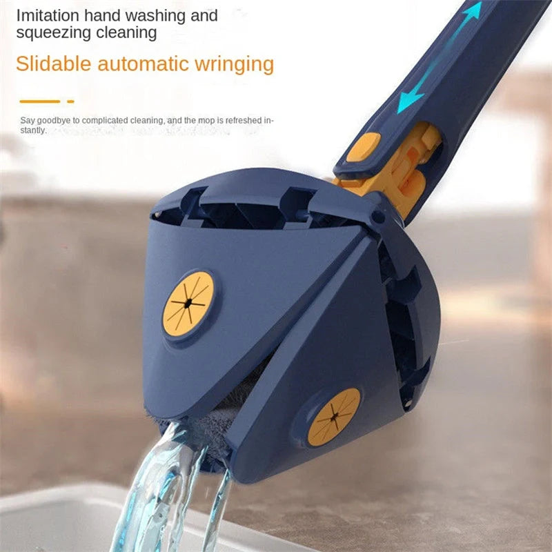 Extendable Triangle Mop with 360° rotatable head for deep cleaning in blue and white