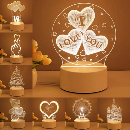 3D Acrylic USB LED Night Light with warm white glow and unique design