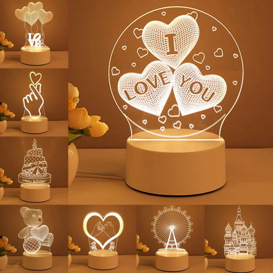 3D Acrylic USB LED Night Light with warm white glow and unique design