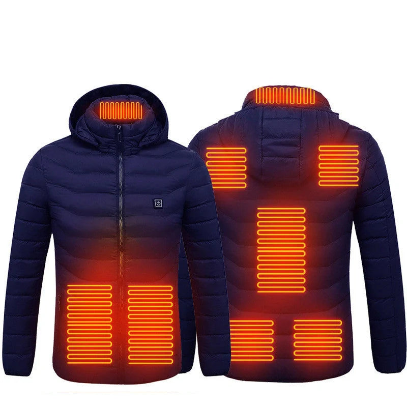 Men's electric heated puffer jacket for skiing with insulated hood