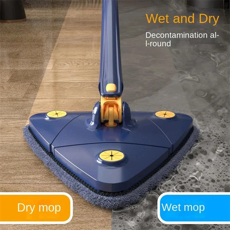 Extendable Triangle Mop with 360° rotatable head for deep cleaning in blue and white