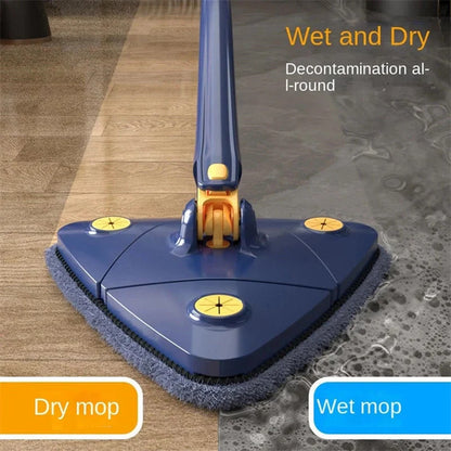 Extendable Triangle Mop with 360° rotatable head for deep cleaning in blue and white