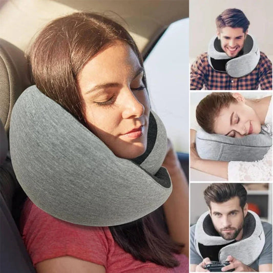 Comfortable memory foam travel neck pillow with U-shaped design for support and comfort during flights, road trips, and naps