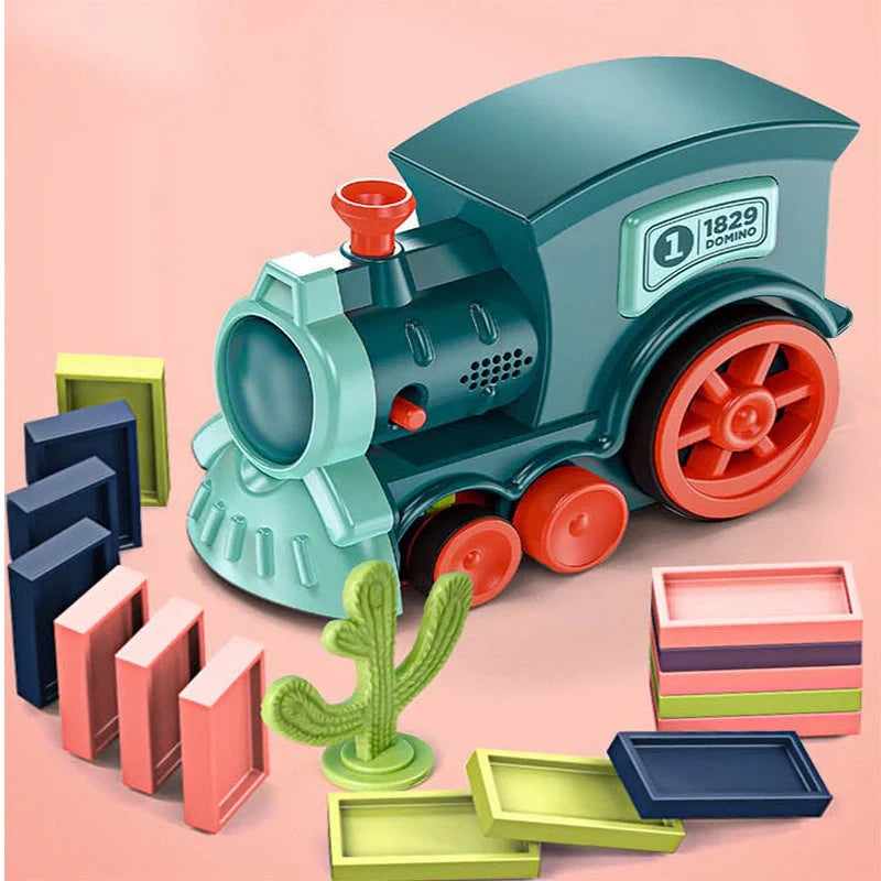 Automatic Licensing Dominoes Electric Train Set for infants with dominoes and delivery box