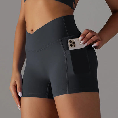 Women's yoga shorts with phone pocket in various colours