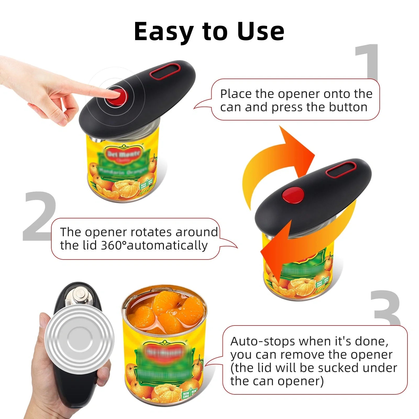 Electric can opener with automatic bottle opener function in black