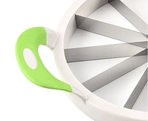 Premium stainless steel watermelon slicer with ergonomic non-slip handles for easy, precise fruit preparation