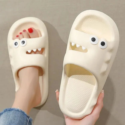 Cartoon-themed PVC slippers with non-slip thick soles in various colours