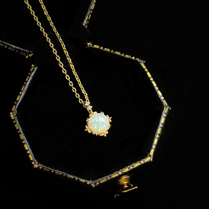 Opal Court Style Glow Gold Plated 14k Yellow Gold Necklace with flower pendant