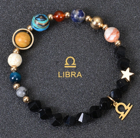 Frosted Stone Beaded Zodiac Bracelet featuring detailed zodiac signs on natural stone beads