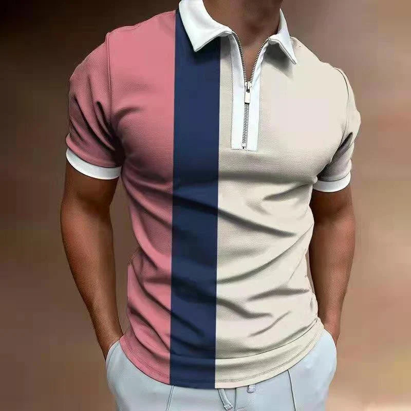 Premium Men's Striped Polo T-Shirt with Short Sleeves and Tailored Fit