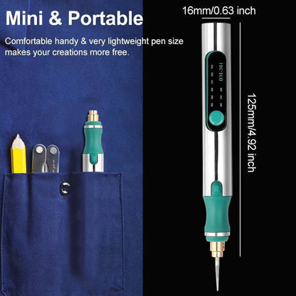 Rechargeable engraving pen with adjustable speed, mini grinder, and various accessories for personalization and crafting