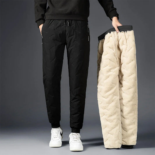 Men's padded cotton trousers with cashmere lining in black and grey