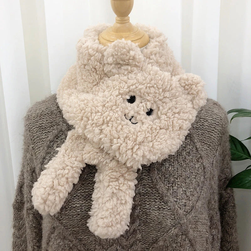 Cosy lamb's wool winter scarf with a playful bear design, available in various colours to keep you warm and stylish.