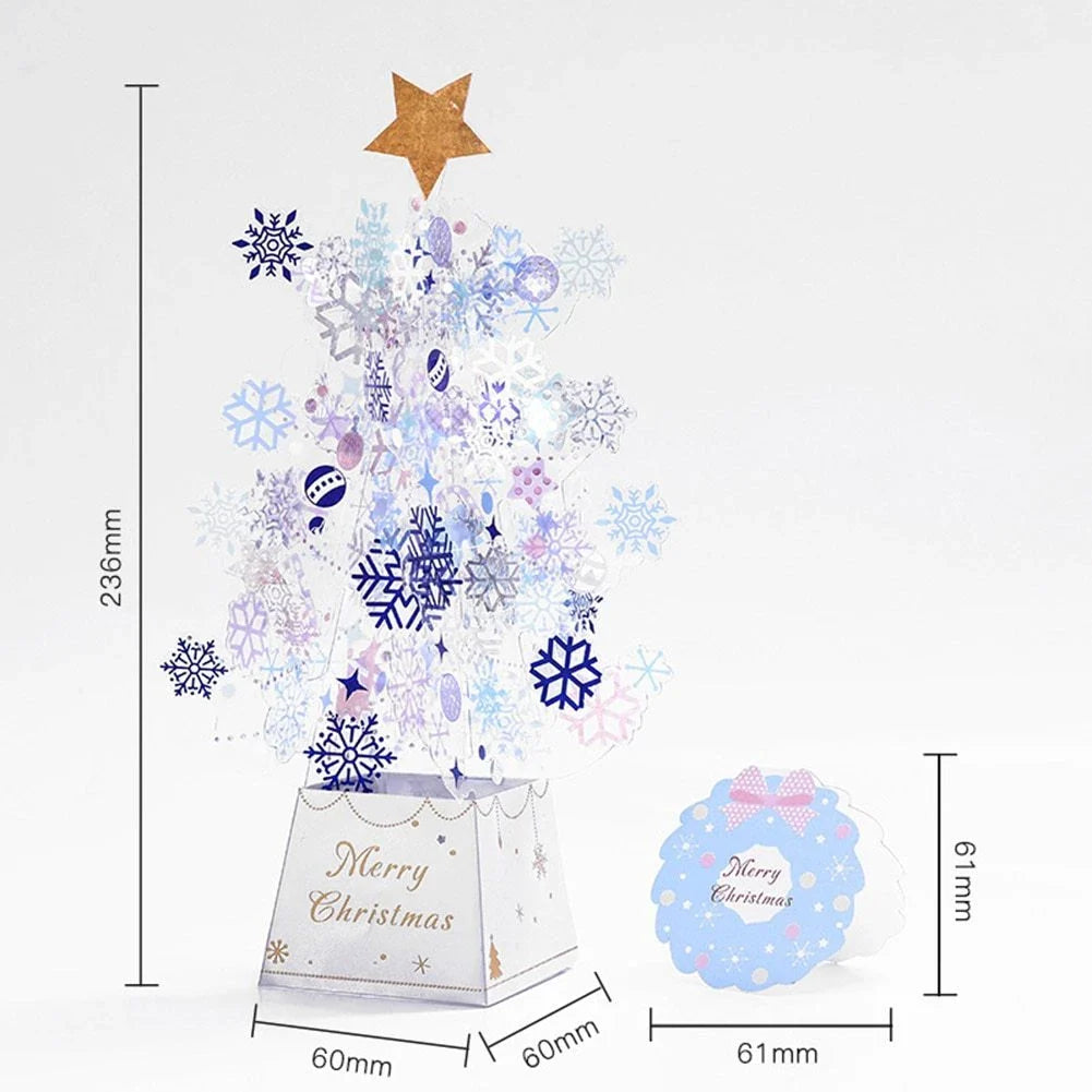 Enchanting 3D Christmas tree pop-up card with sparkling snowflake sequins, versatile for holiday and birthday celebrations