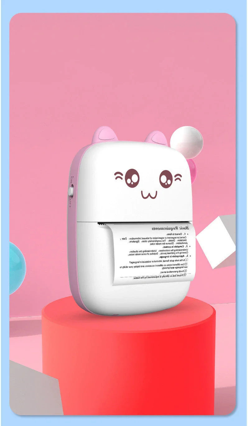 Compact Bluetooth printer for mobile devices, featuring thermal printing technology, Bluetooth connectivity, and rechargeable battery for on-the-go printing convenience