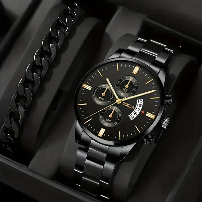 Premium stainless steel men's watch with bracelet in multiple color options