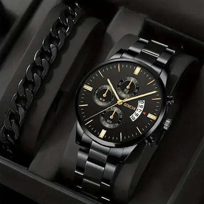 Premium stainless steel men's watch with bracelet in multiple color options