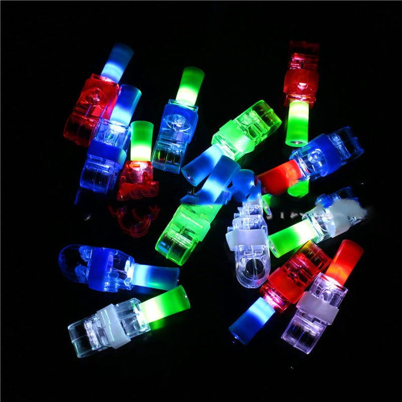 LED Finger Light Ring projecting cartoon patterns at a children's party