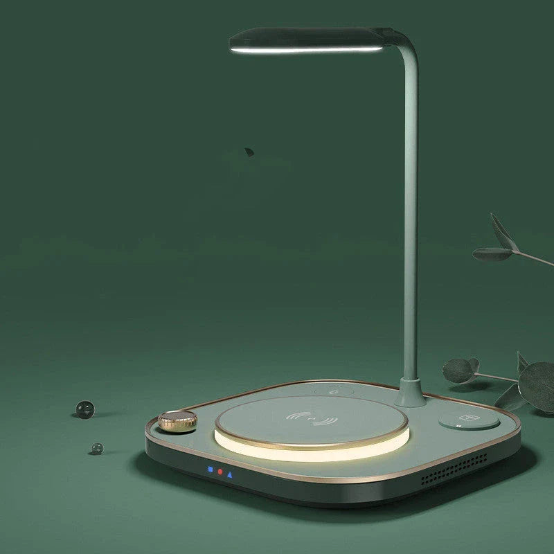 Versatile 3-in-1 wireless charging desk lamp with adjustable LED lighting and fast 15W Qi charging for smartphones and devices