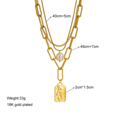Layered face portrait chain choker necklace set with pearls for women