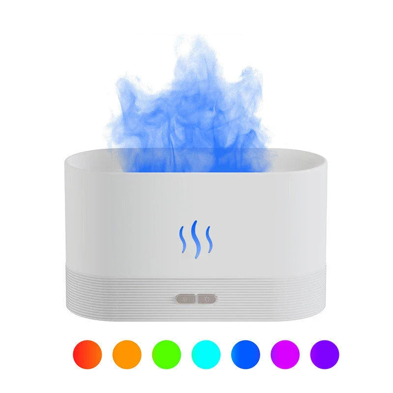 Elegant mist diffuser with realistic flame effect, designed for relaxation and aromatherapy in home, office, or yoga studio