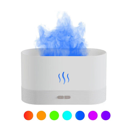 Elegant mist diffuser with realistic flame effect, designed for relaxation and aromatherapy in home, office, or yoga studio