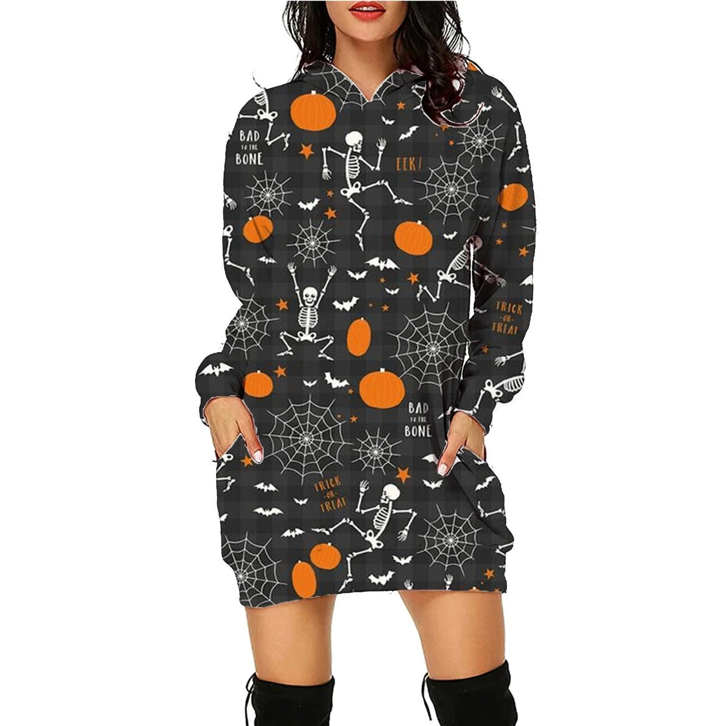 A cozy, stylish Halloween hoodie with a unique spooktacular print, roomy pockets, and soft polyester fabric