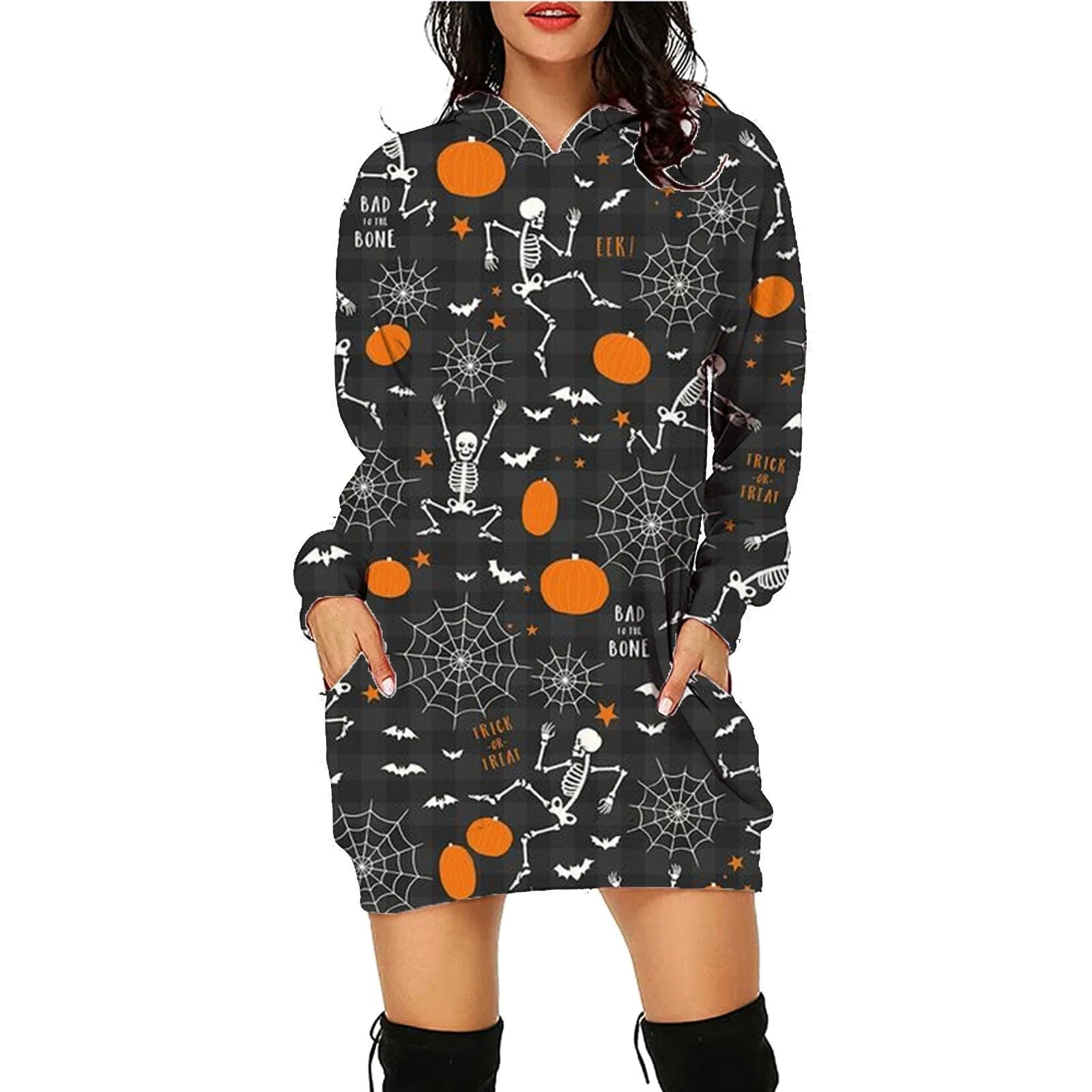 A cozy, stylish Halloween hoodie with a unique spooktacular print, roomy pockets, and soft polyester fabric