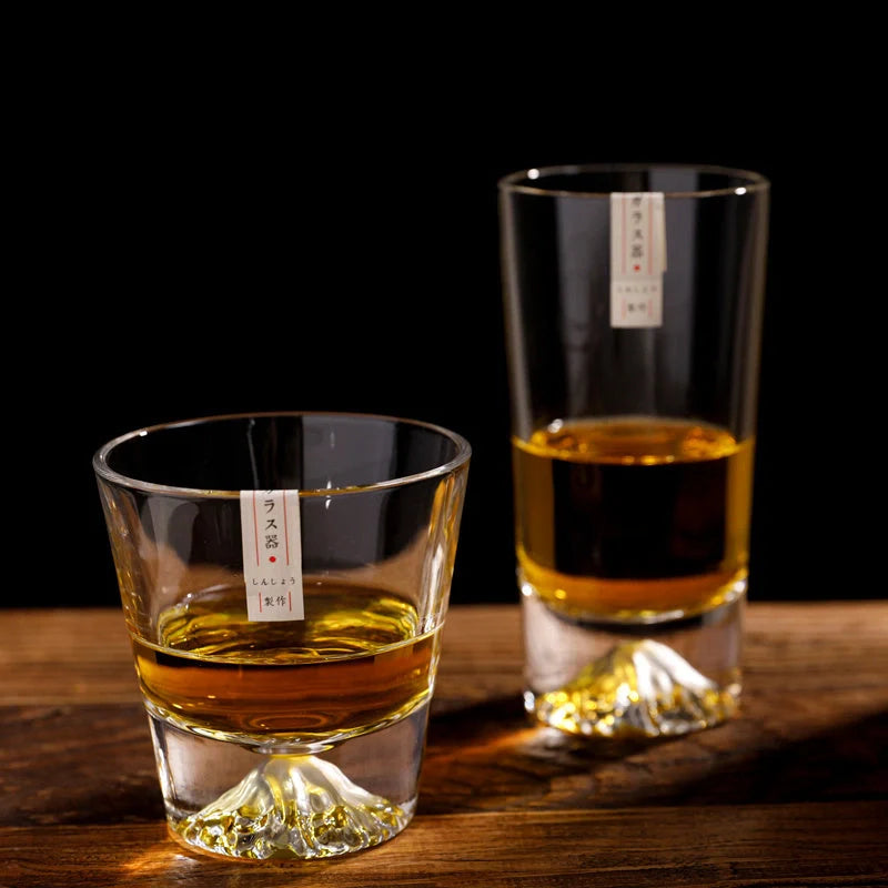 Japanese Mount Whiskey Glass in crystal glass with two style options