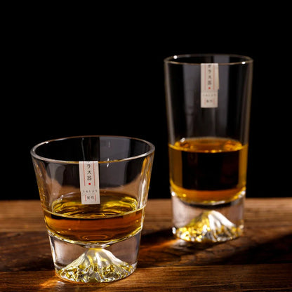 Japanese Mount Whiskey Glass in crystal glass with two style options