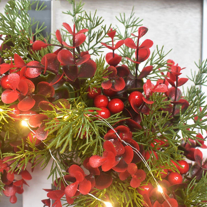 45cm artificial cherry pattern Christmas wreath with LED lights