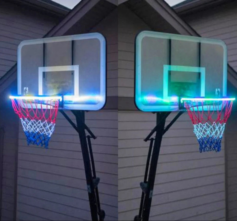 Induction Color Changing Basketball Frame Light attached to a hoop with LED illumination