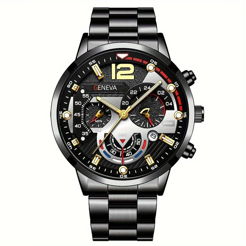 Premium stainless steel men's watch with bracelet in multiple color options