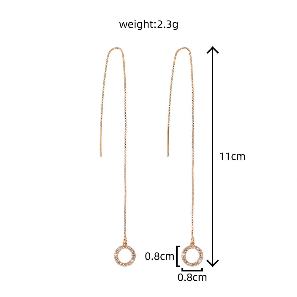 Gold Circle Long Tassel Ear Wire with sparkling zircon accents, perfect for any occasion