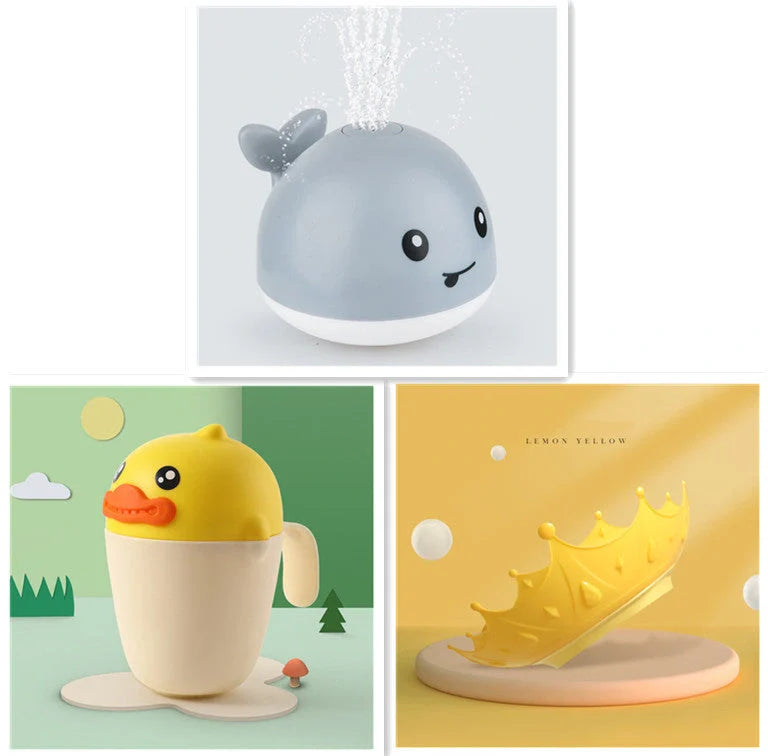 Electric induction whale spray toy for baby bath time with automatic water spray and lights