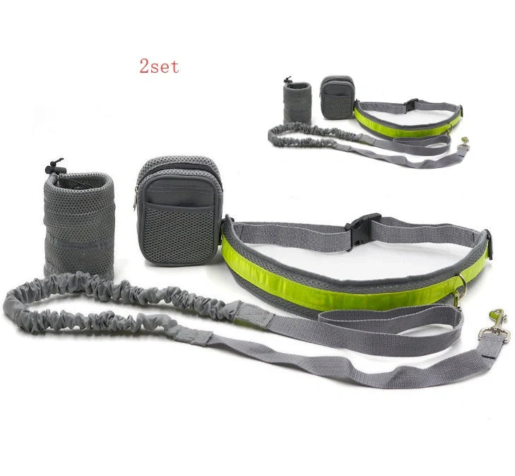 Adjustable hands-free dog leash with waist bag in various colours