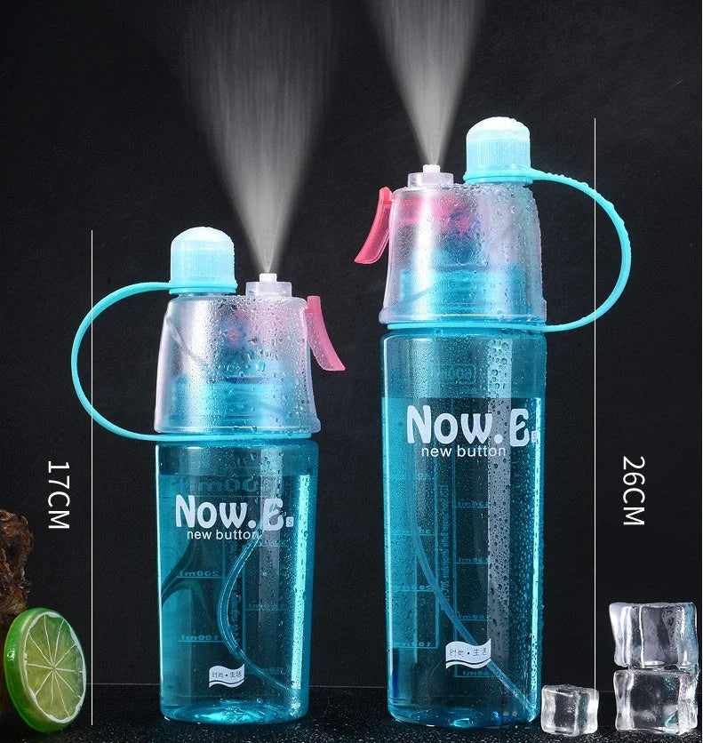 Refreshing mist spray cup with adjustable water spray, transparent scale, and compact design for outdoor activities