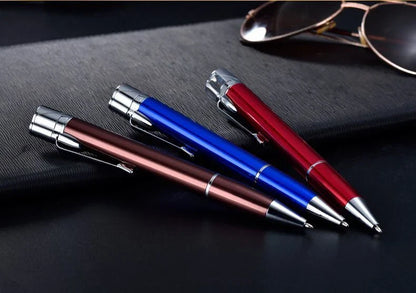 Premium metal pen lighter with a powerful windproof flame, refillable butane design, and compact portable size for outdoor adventures and everyday use