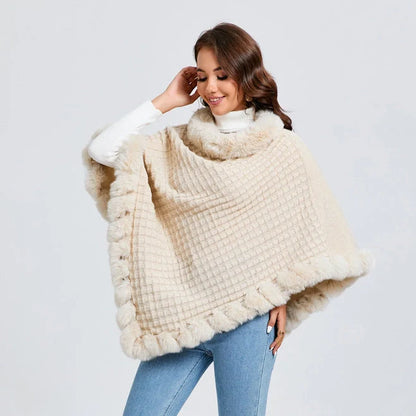 Luxurious rabbit fur wrap shawl in various colours, featuring a soft, cosy collar and a flattering cropped fit for a chic, polished look.