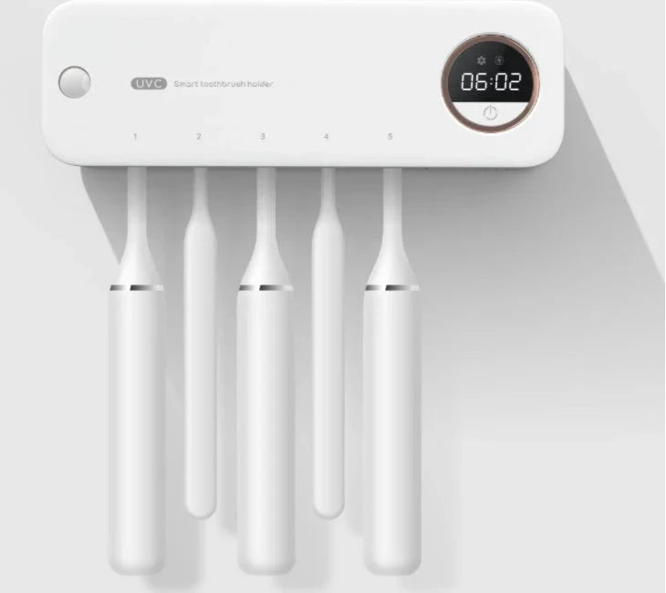 Rechargeable UV Sterilizing Toothbrush Holder with LED Display and Wall-Mounted Design